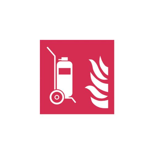 Efterlysande halogenfri skylt Brandsläckare på hjul